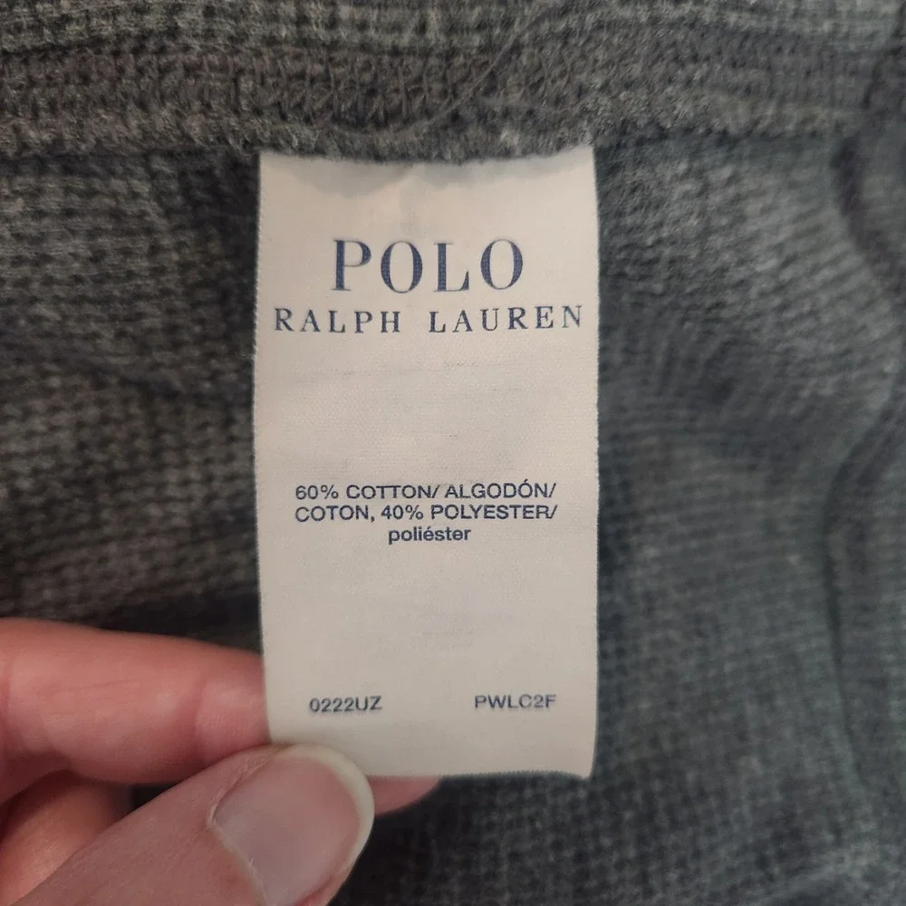 Polo Ralph Lauren Men 2XL Gray Waffle Knit Thermal Sleepwear Shirt Pony Pullover